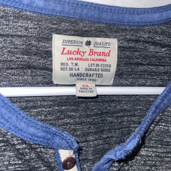 Lucky Brand Soft Men’s buttoned Henley grey with blue neckline accent - Picture 2 of 5